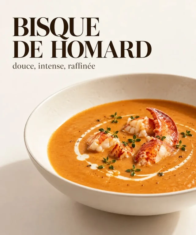Recettes bisque : bisque de homard lisse et onctueuse servie avec sa chair