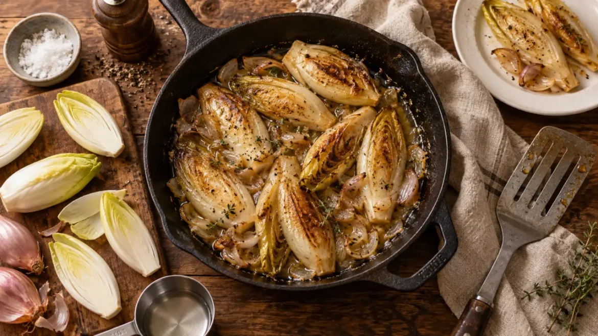 Endives à la poêle : 15 minutes pour des légumes fondants et légèrement dorés Recette endives à la poêle facile et rapide : endives fondantes légèrement dorées