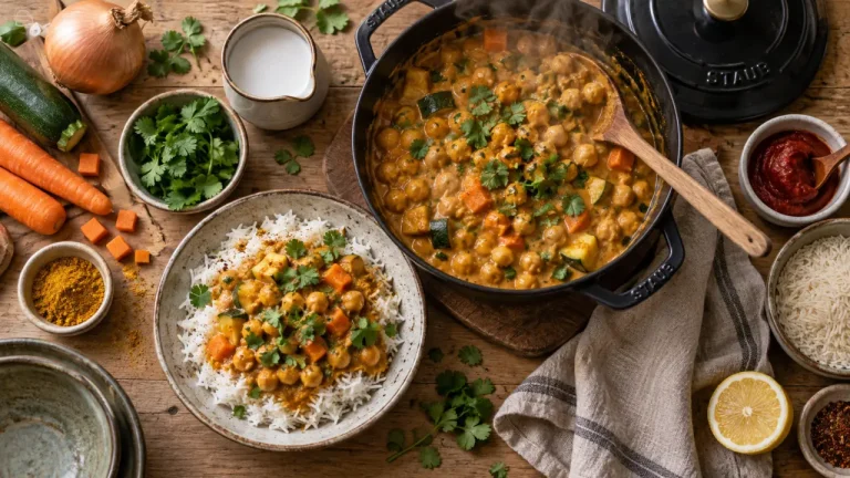 Recette végétarienne simple curry de pois chiches crémeux