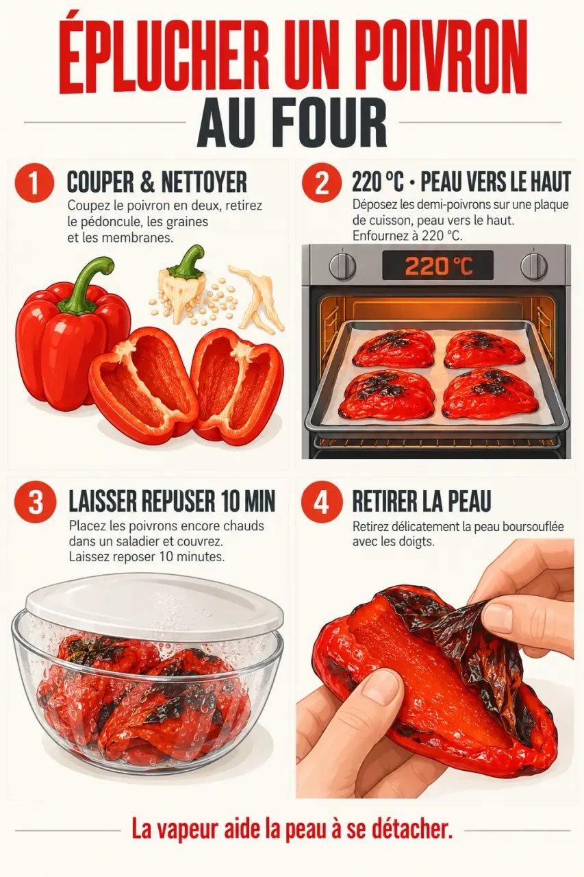 Comment éplucher un poivron au four en cinq étapes, de la cuisson au retrait de la peau