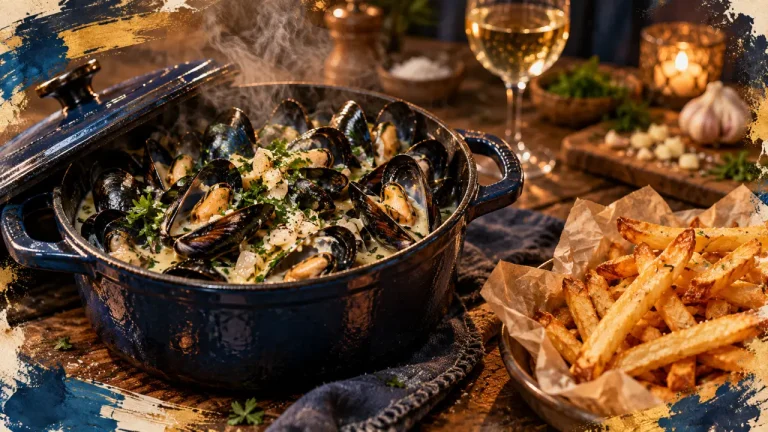 Moule mariniere recette facile, cocotte fumante et persil, cuisson 5 à 7 minutes