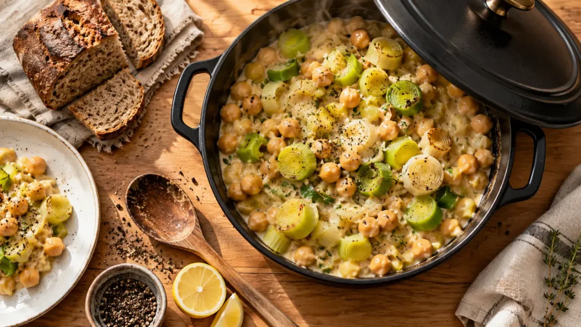 Plat d’hiver facile et rapide : une poêlée crémeuse en 25 minutes, sans four Plat d’hiver facile et rapide : poêlée crémeuse pois chiches et poireaux, sans four (25 minutes)