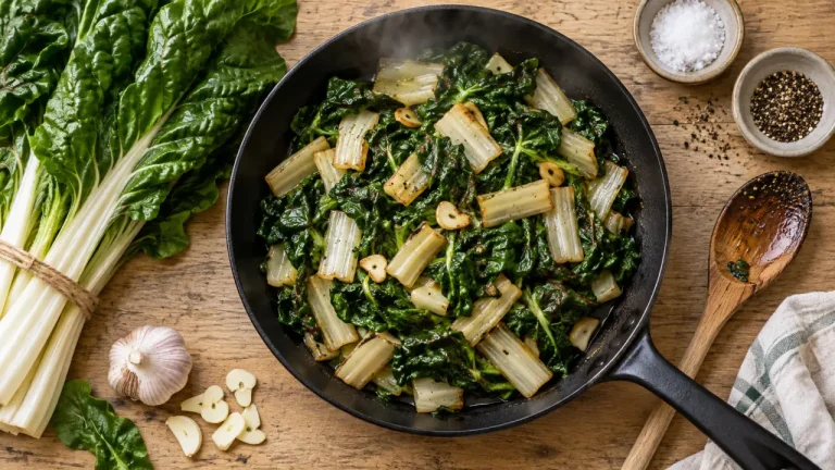 Recette de blettes facile : poêlée de blettes à l’ail, côtes fondantes et feuilles brillantes