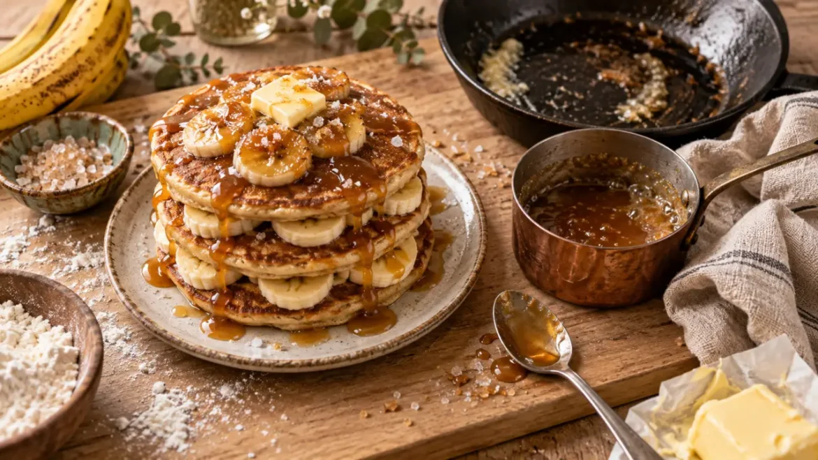 Pancakes banane façon Cyril Lignac : 15 minutes de repos pour un moelleux réussi Recette pancakes cyril lignac banane : pancakes banane moelleux, caramel