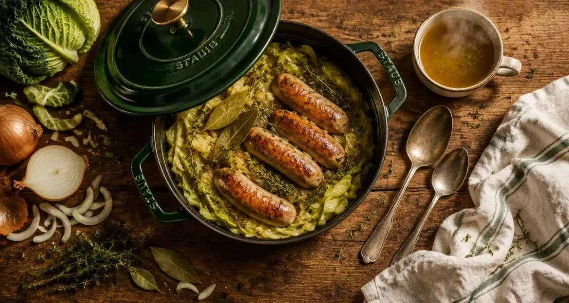 Saucisse aux choux facile : obtenez un chou fondant et des saucisses moelleuses en cocotte Recette saucisse aux choux facile : cocotte avec chou fondant et saucisses moelleuses
